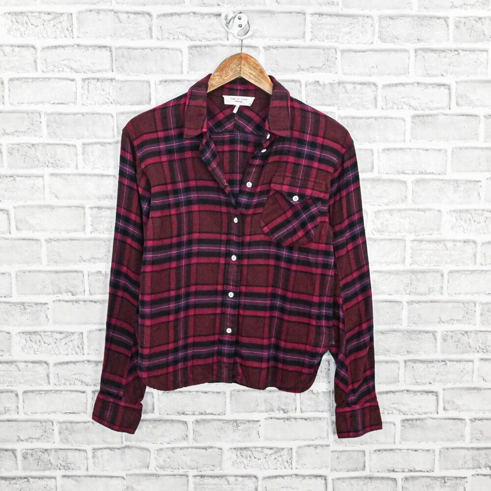 Rag & Bone Women's Jonah Plaid Shirt Cotton Flannel Burgundy Plaid S - Picture 6 of 9